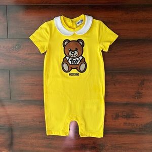 Moschino Kids Teddy Bear Embroided Romper Yellow size 12-18 months